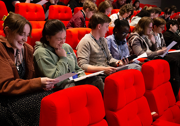 Students in professional development planning session in cinema
