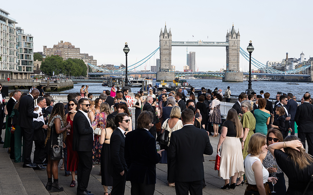 Gala attendees at outside reception