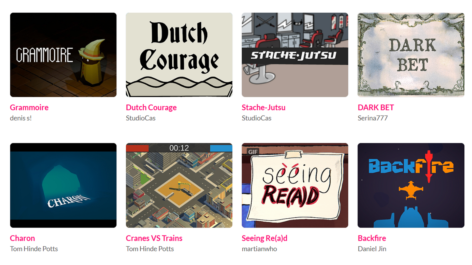 screenshot of thumbnails of games available to play online