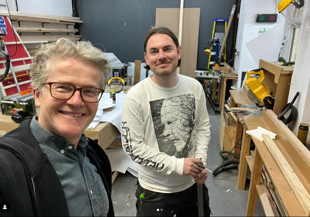 Callum Higgins with John Lee in model making studio