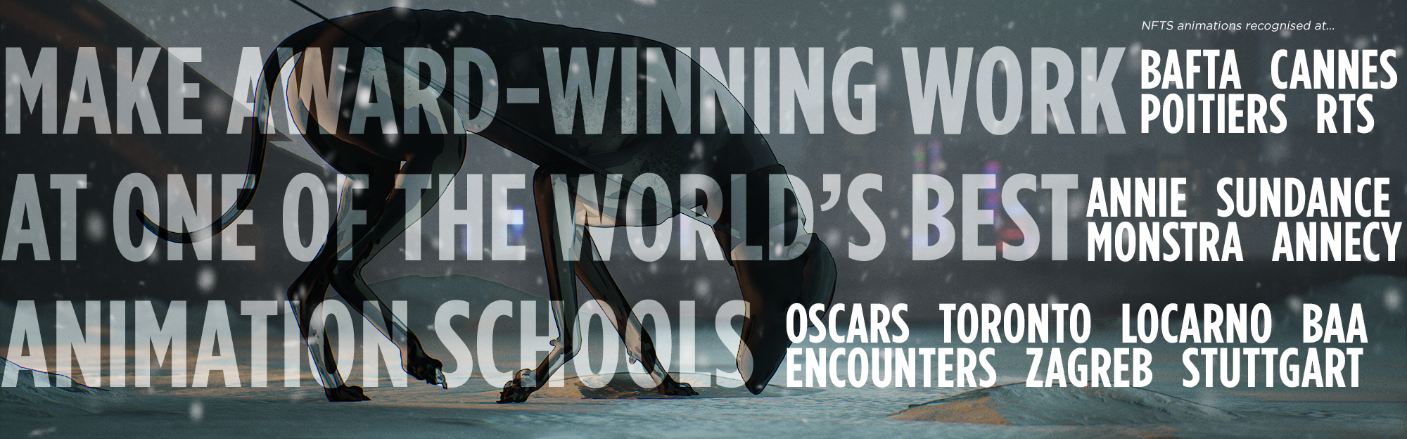 image of animated dog with festival names layered over the top